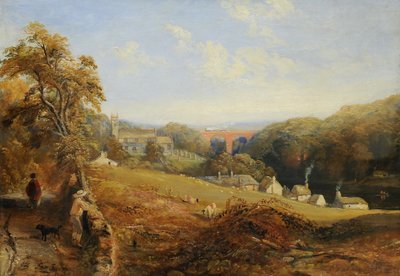 Wetheral - Blick auf den Fluss Eden mit Wetheral Kirche und Viadukt, und Corby Fähre, ca. 1845 von Samuel Bough